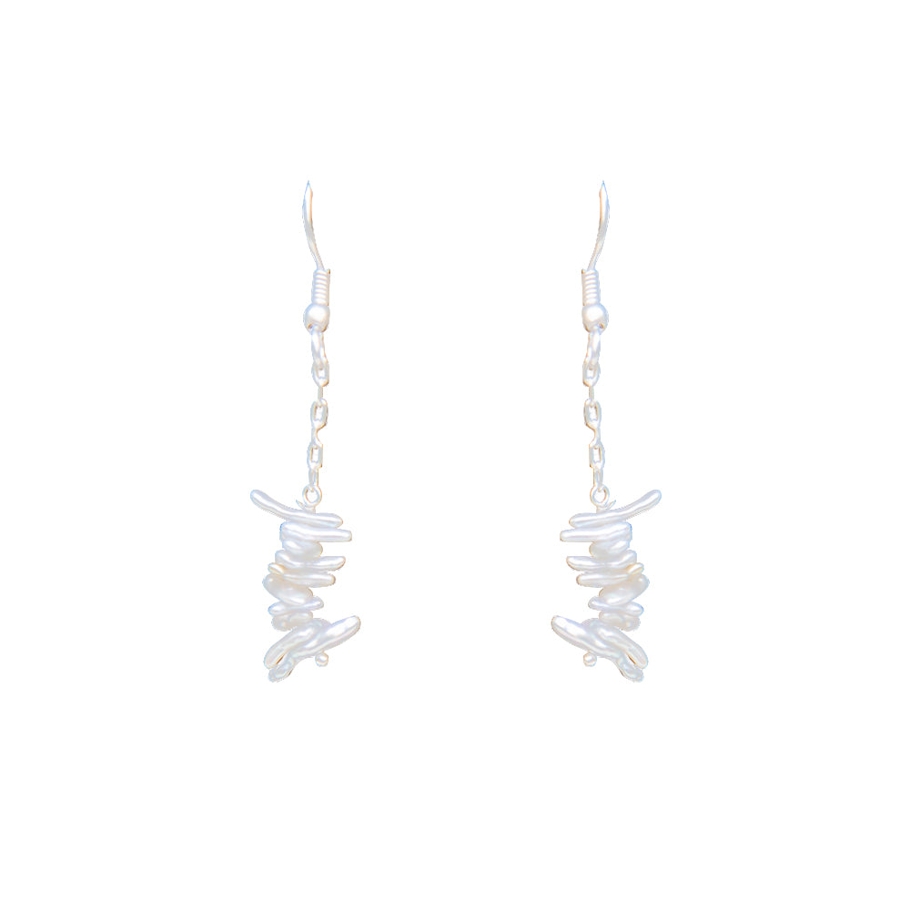 Biwa Pearl Dangler Silver Plated Hook Earring