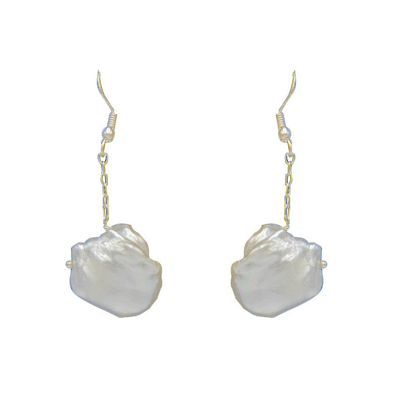 Pearl Curved Silver Plated Dangler Hook Earring