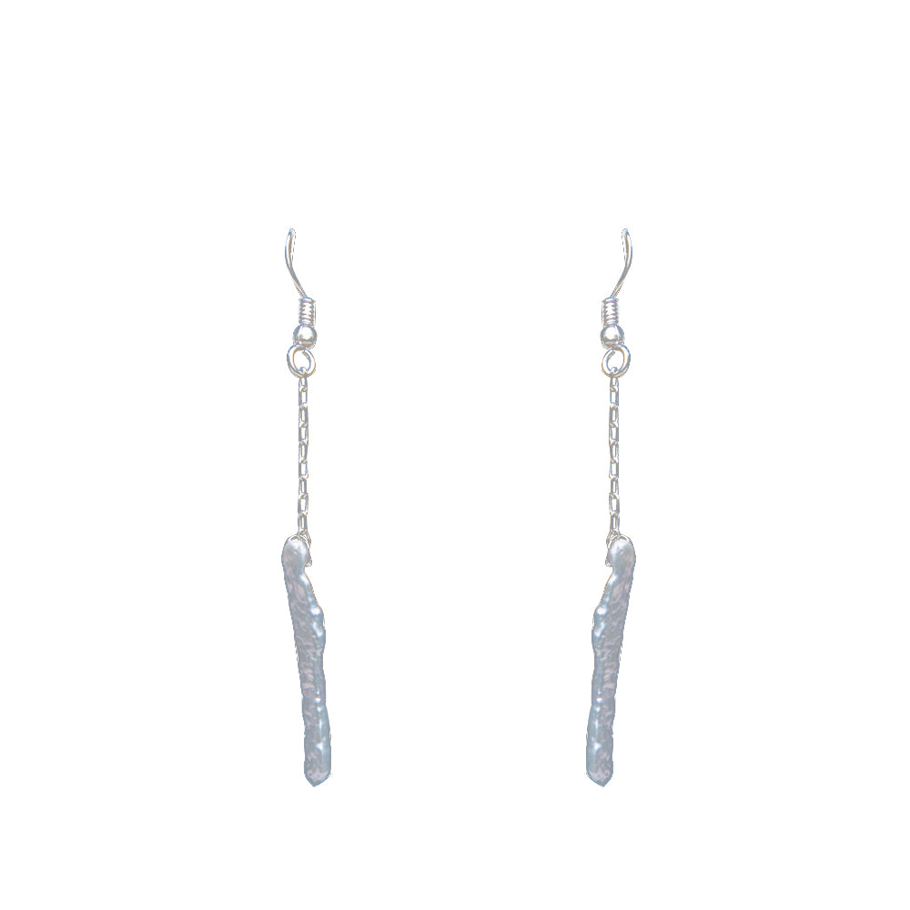 Pearl Sliver Plated Chain Dangler Hook Earring