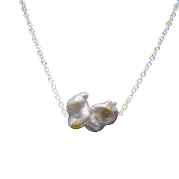 Uneven Mabe Pearl Silver Plated Chain Pendant